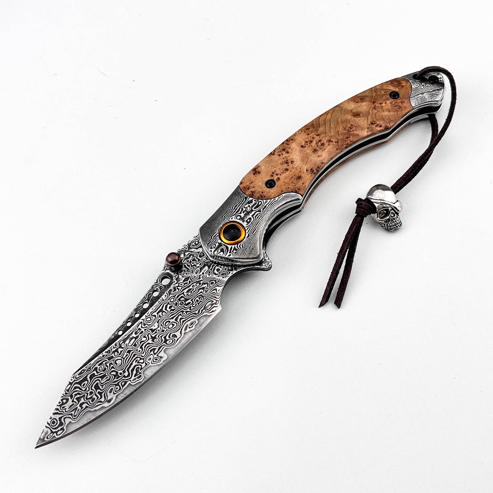Vintage Collectible Knives - Yüksek Sertlikte Şam Desenli Katlanır Bıçak