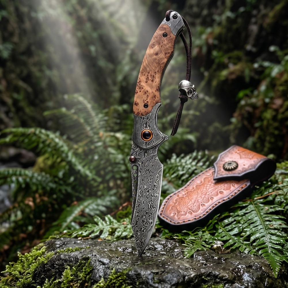 Vintage Collectible Knives - Yüksek Sertlikte Şam Desenli Katlanır Bıçak
