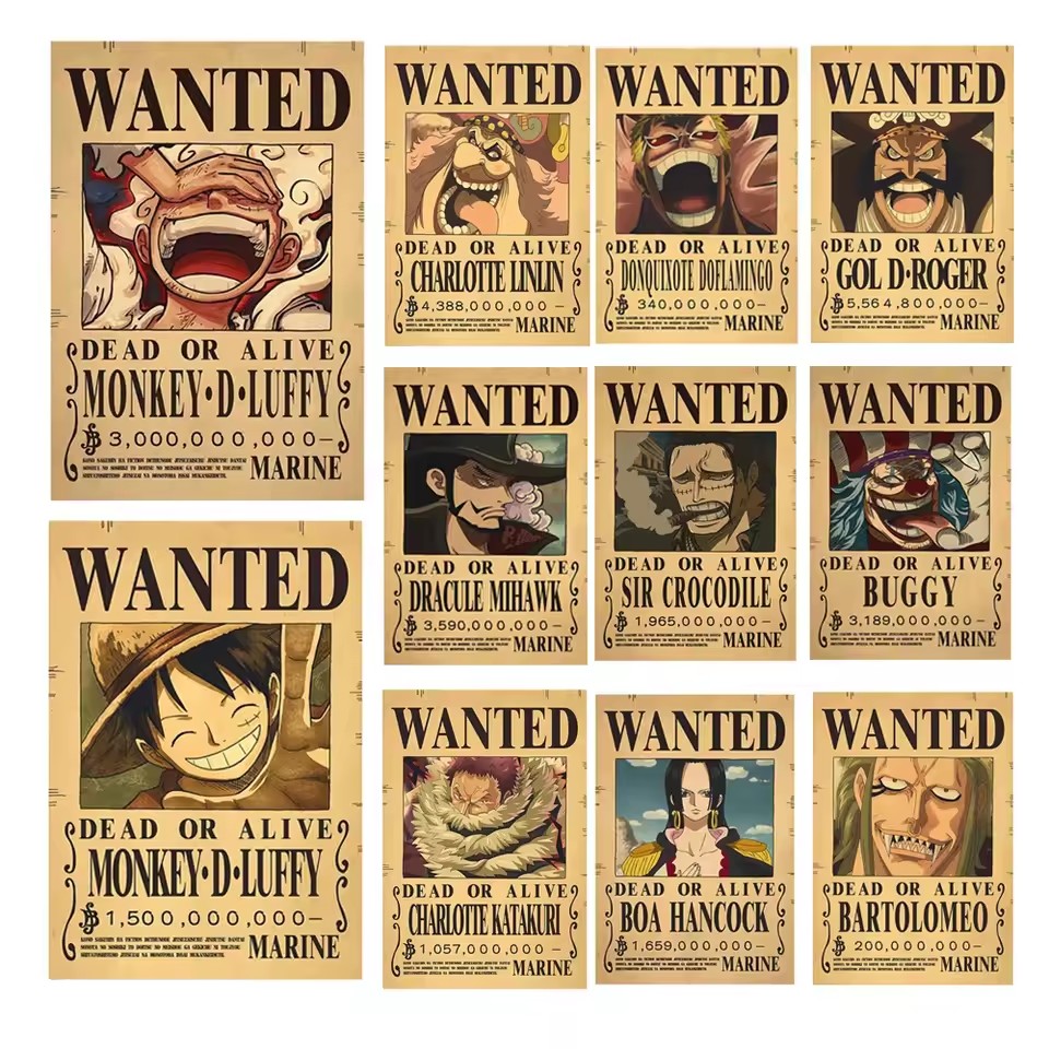 Vintage Collectible Cards - Anime One Piece Bounty Aranıyor Posterleri