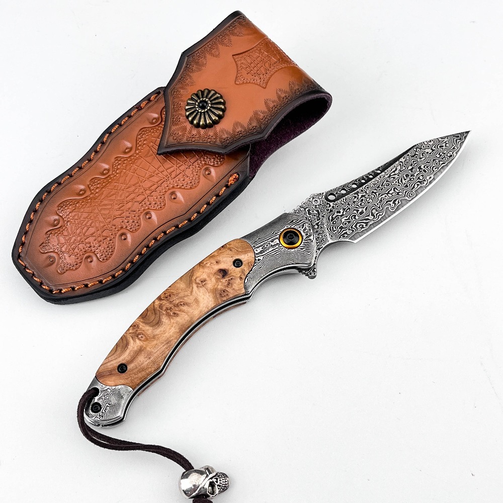 Vintage Collectible Knives - Yüksek Sertlikte Şam Desenli Katlanır Bıçak